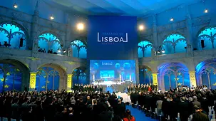 Blick in den Festsaal des Hieronymus-Kloster beim Festakt zur Unterzeichnung des EU-Reformvertrages.
