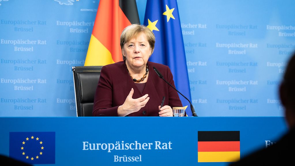 La chancelière fédérale Angela Merkel lors du Conseil européen à Bruxelles