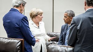 Bundeskanzlerin Angela Merkel auf dem G20-Gipfel mit US-Außenminister John Kerry.