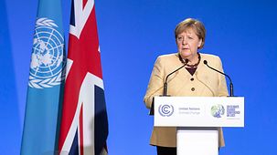 Bundeskanzlerin Angela Merkel spricht auf der 26. UN-Klimakonferenz.