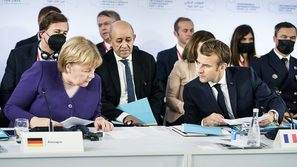 Photo shows Merkel and Macron