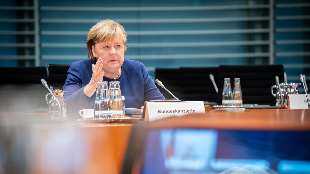 Bundeskanzlerin Merkel während der Bund-Länder-Beratungen zur Corona-Pandemie.