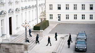 Federal Chancellor Olaf Scholz entering Bellevue Palace.