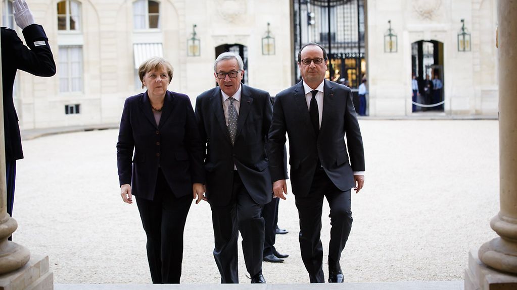 Merkel, Juncker, Hollande (von links)