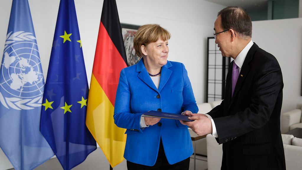Bundeskanzlerin Angela Merkel und der Generalsekretär der Vereinten Nationen, Ban Ki-moon.