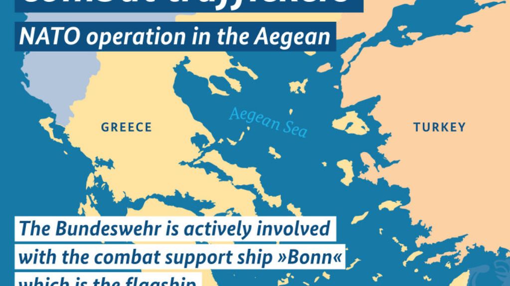 A map shows the area of operations of the Standing NATO Maritime Group to combat illegal migration.