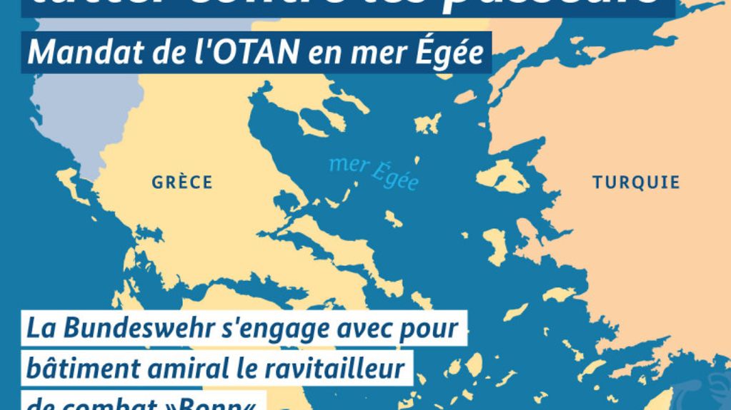 Carte montrant la zone d'intervention de la force navale de l'OTAN engagée dans la lutte contre la migration illégale