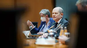 Bundeskanzler Olaf Scholz bei der Kabinettklausur.