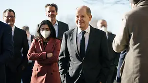 Bundeskanzler Olaf Scholz anlässlich der Kabinettklausur.