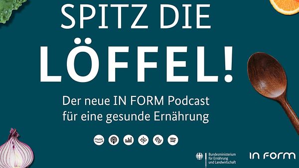 Logo "Spitz die Löffel!" Der neue INFORM Podcast für eine gesunde Ernährung