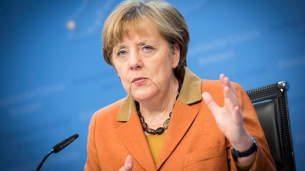 Chancellor Angela Merkel at the press conference following the EU summit
