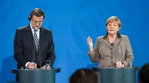 Mariano Rajoy and Angela Merkel at the press conference in the Federal Chancellery