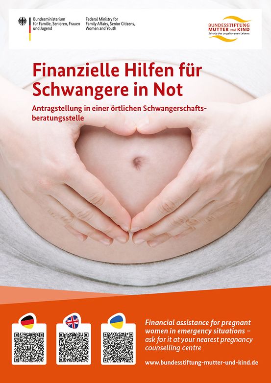 Titelbild der Publikation "Bundesstiftung Mutter und Kind - Plakat - Finanzielle Hilfen für Schwangere in Not"