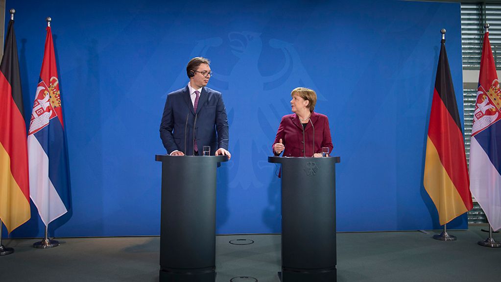 Chancellor Angela Merkel and Serbia's Prime Minister Aleksandar Vučić