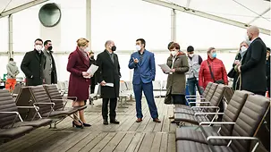 Federal Chancellor Olaf Scholz visits the arrival centre in Berlin-Tegel with Franziska Giffey, Berlin’s mayor.