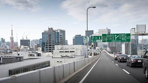 View of Tokyo from a car.