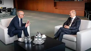Bundeskanzler Olaf Scholz empfängt den Daniel Risch, Ministerpräsident Liechtensteins.