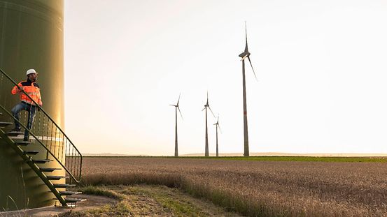 Photo shows a wind farm
