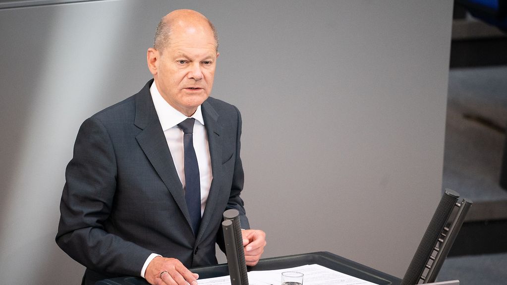 Le chancelier fédéral Olaf Scholz le 22 juin 2022 pendant sa déclaration gouvernementale devant le Bundestag allemand