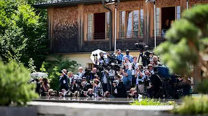 International media representatives at their press positions in Schloss Elmau.