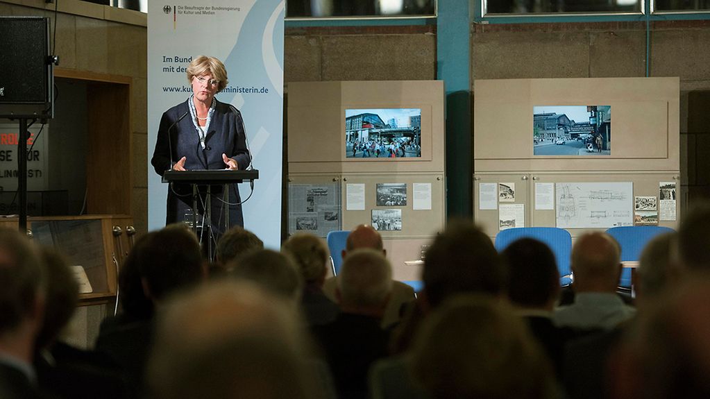 Monika Grütters, Staatsministerin für Kultur und Medien, spricht auf einer Diskussionsveranstaltung zur Denkmalkultur in Deutschland.