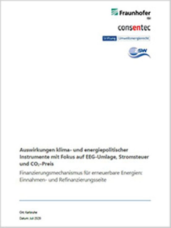 Titelbild der Publikation "Finanzierungsmechanismus für erneuerbare Energien: Einnahmen- und Refinanzierungsseite"