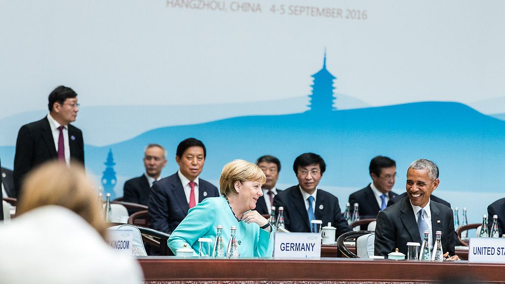 Chancellor Angela Merkel at the first session of the G20 summit in China
