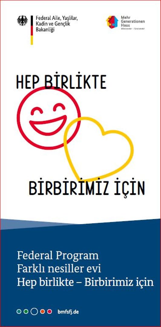 Titelbild der Publikation "Bundesprogramm Mehrgenerationenhaus. - türkisch - Miteinander - Füreinander"