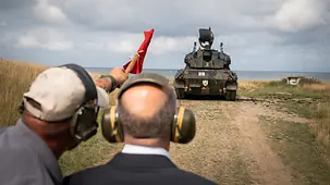Federal Chancellor Olaf Scholz at the military training area Putlos during a demonstration carried out as part of the training of Ukrainian armed forces.