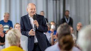 Bundeskanzler Olaf Scholz beim Kanzlergespräch in Essen.