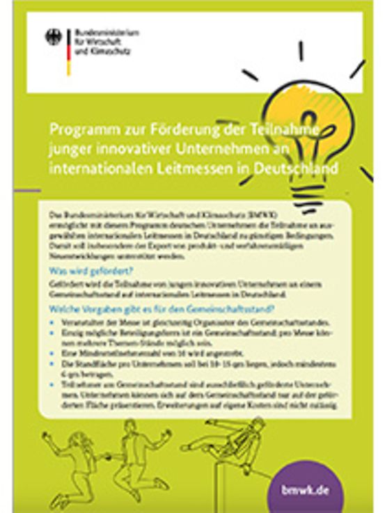 Titelbild der Publikation "Programm zur Förderung der Teilnahme junger innovativer Unternehmen an internationalen Leitmessen in Deutschland"