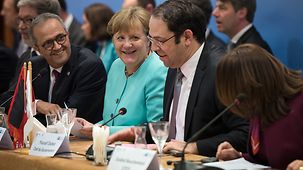 Bundeskanzlerin Angela Merkel bei einem Treffen mit Wirtschaftsvertretern.