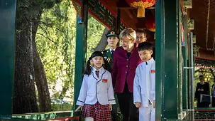 Chancellor Angela Merkel on the way to a Round Table organised by the Körber Foundation