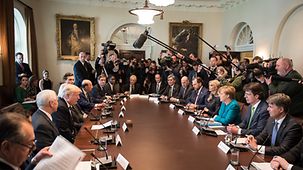 Bundeskanzlerin Angela Merkel und US-Präsident Donald Trump bei einer gemeinsamen Pressekonferenz im Weißen Haus.