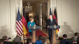 Angela Merkel et Donald Trump pendant la conférence de presse conjointe à la Maison Blanche.