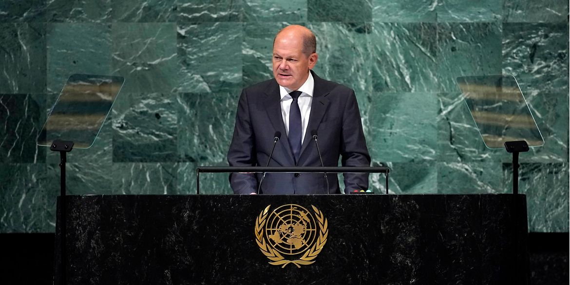 Federal Chancellor Olaf Scholz speaks before the UN General Assembly.
