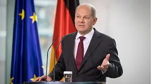 Bundeskanzler Olaf Scholz bei einem Treffen der konzertierten Aktion.