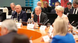 Bundeskanzler Olaf Scholz beim Westbalkangipfel im Bundeskanzleramt.