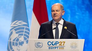 Bundeskanzler Olaf Scholz spricht bei der Weltklimakonferenz COP27