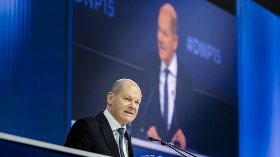 Federal Chancellor Olaf Scholz gives a speech at the National German Sustainability Award ceremony