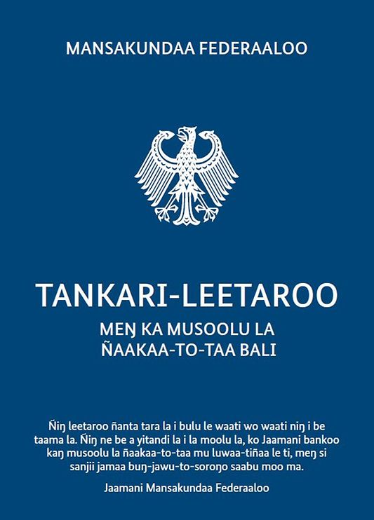Titelbild der Publikation "KANTARO LETRO KE MUSSU SUNNA BALI SUNNA (Schutzbrief gegen weibliche Genitalverstümmelung) - Sprache: Mandinka"