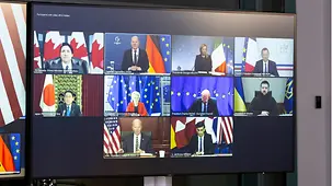 Bundeskanzler Olaf Scholz während einer Videokonferenz mit den G7-Regierungschefs.
