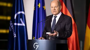 Bundeskanzler Olaf Scholz während einer Videokonferenz mit den G7-Regierungschefs.