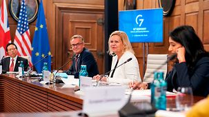 Nancy Faeser, Federal Minister of the Interior and Community, at the G7 Interior Ministers’ Meeting at Eberbach Abbey.