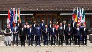 Group photo of the G7 leaders with partner countries and representatives of international organisations.