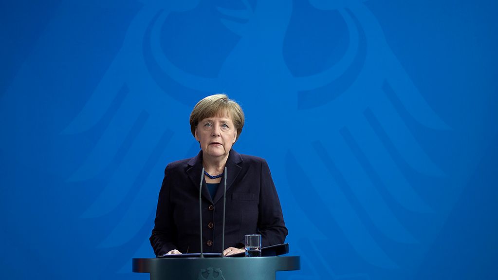 La chancelière fédérale Angela Merkel pendant sa déclaration