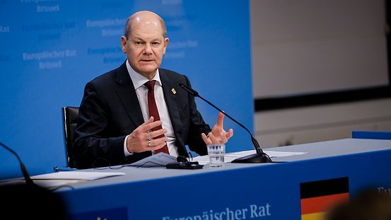 Federal Chancellor Olaf Scholz after the European Council meeting in Brussels.