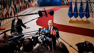 Federal Chancellor Olaf Scholz at a meeting of the EU Council.