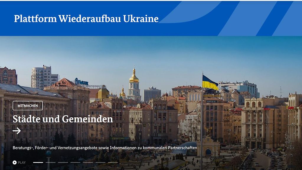 Screenshot der Startseite der Platform Wiederaufbau Ukraine