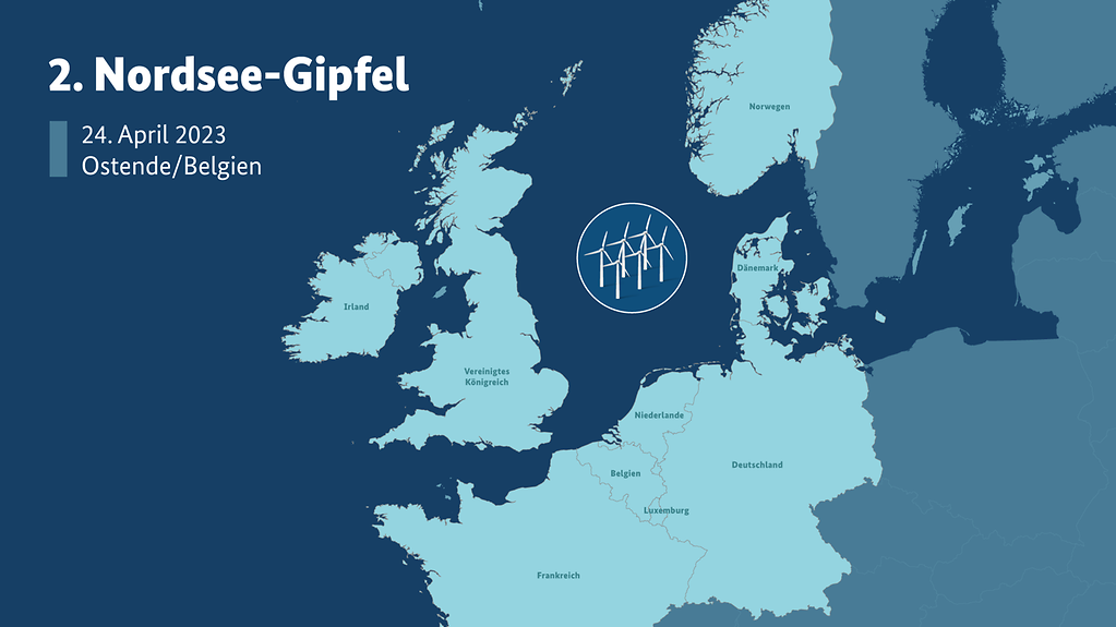 Europakarte, auf dier die neun Teilnehmerstaaten des 2. Nordseegipfels am 24. April hervorgehoben sind. 